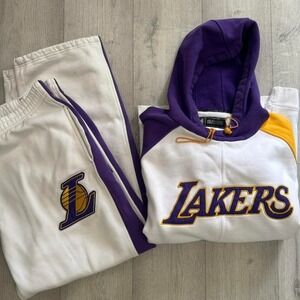Los Angeles Lakers Hoodie Jogger Set White Purple Gold NBA Tracksuit